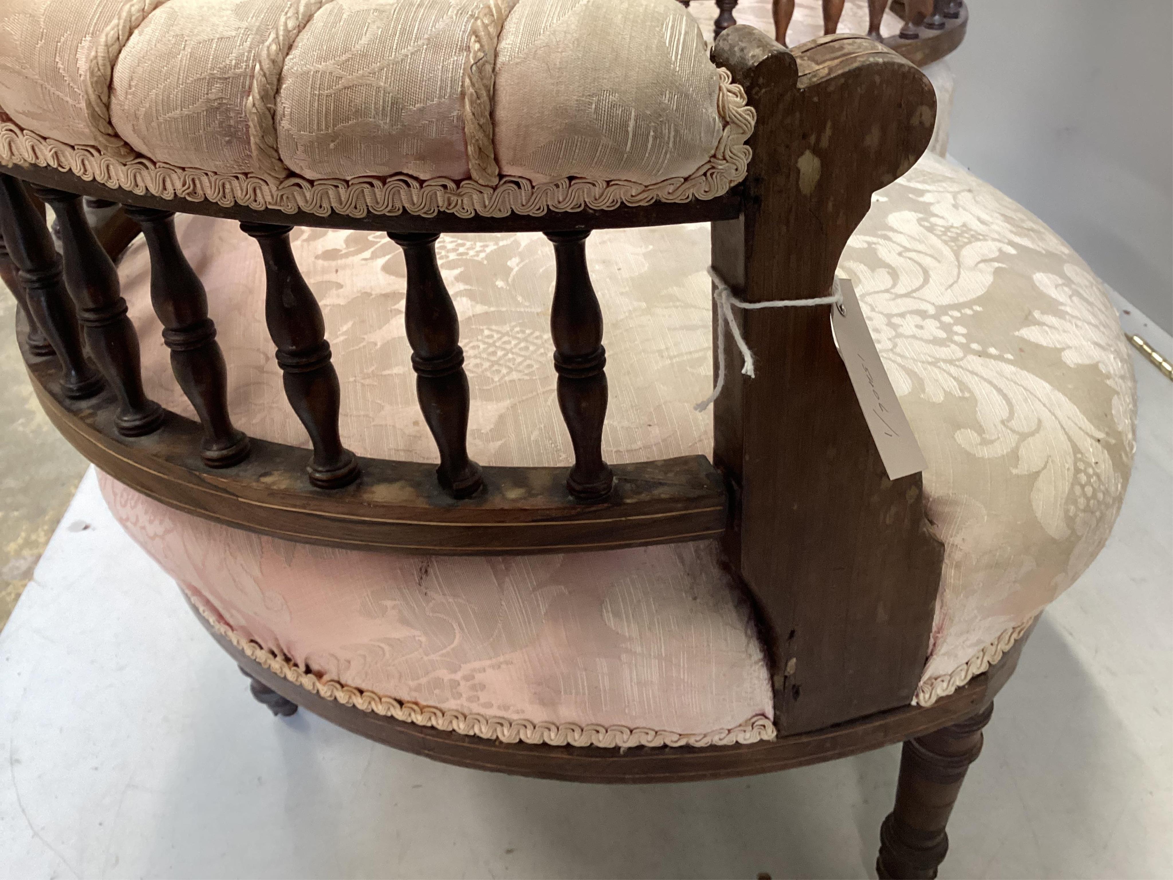 A Victorian conversation seat, width 118cm, depth 80cm, height 70cm. Condition - poor